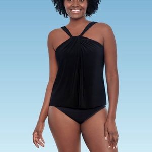 Black Twist High Neck Tankini Top